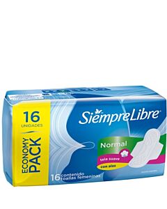 Toallas Femeninas Siempre Libre Normal C/Alas x 16 un